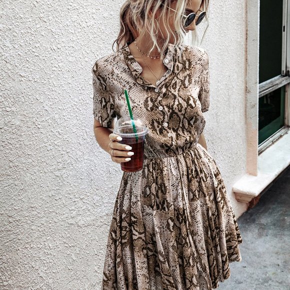 Shop Fig Dresses & Skirts - New Snake Animal Print Shirt Dress